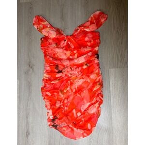 AQUA Strapless Mini Dress Womens Size XL Red Floral Ruched Bloomingdale's